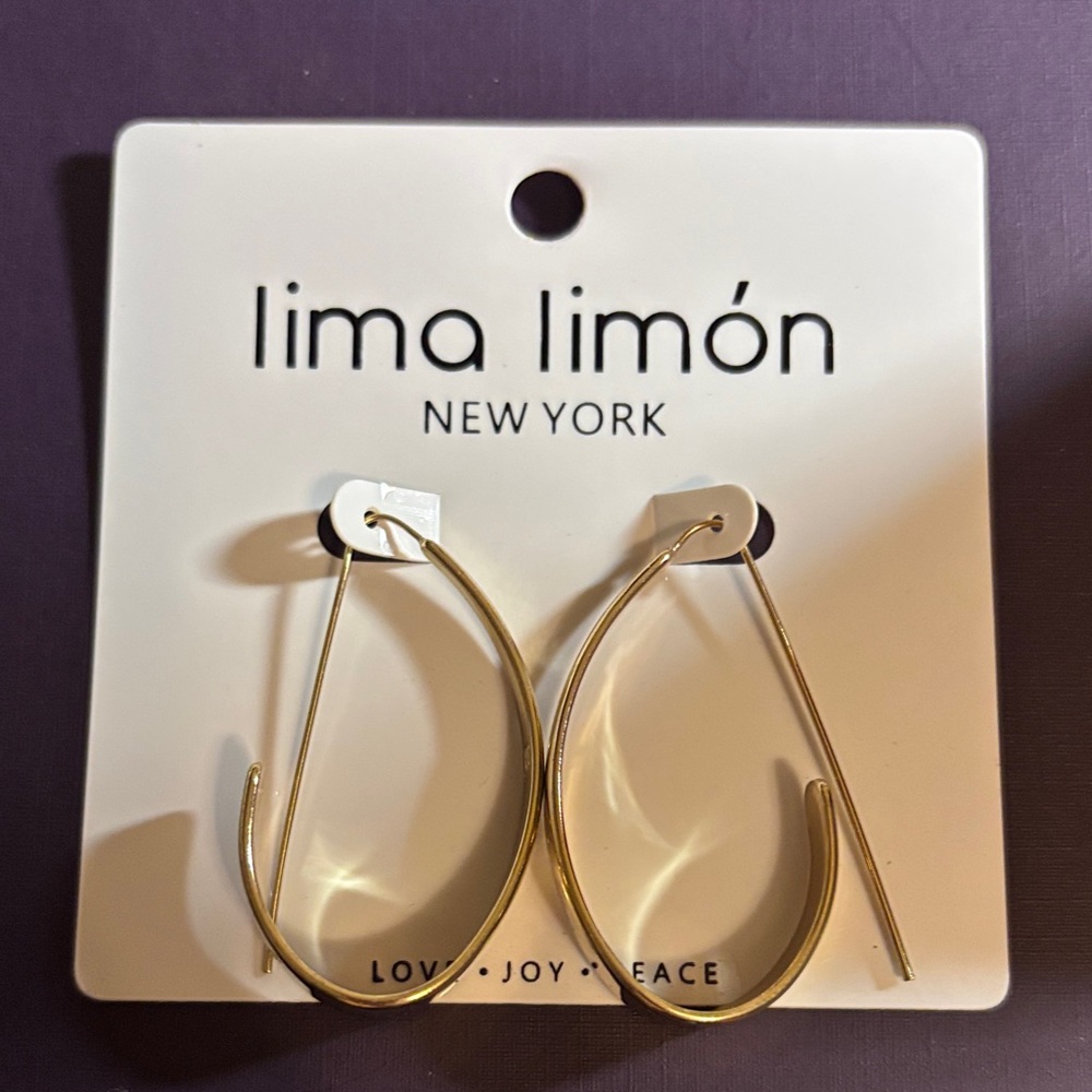 lima limón NEW YORK Gold Tone Geometric Teardrop Hoop Earrings - NWT